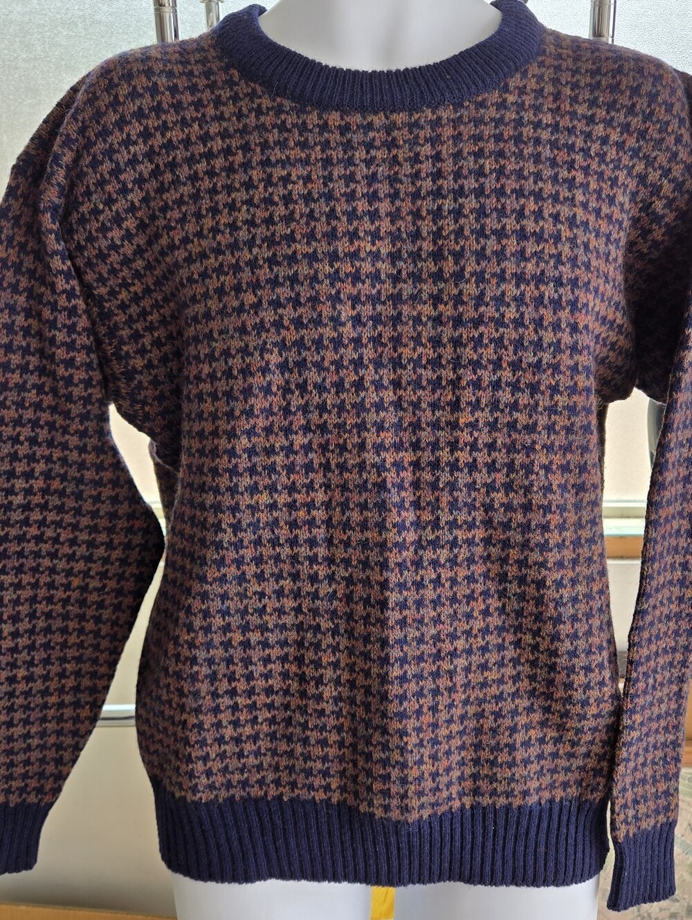 Vintage Deans of Scotland Shetland Wool Sweater Small Houndstooth Made Scotland
